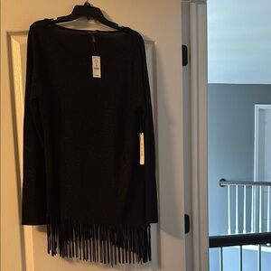 White House Black Market Black Sweater with Fringe